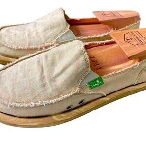 Sanuk Women’s Hot Dotty Sidewalk Surfer Shoes Natural/Pink Polka Dot Slip On, 7